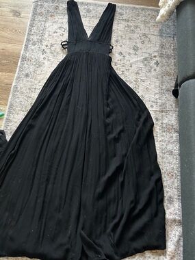 Forever 21 Black V-Neck Smocked-Waist Maxi Dress with Side Ties